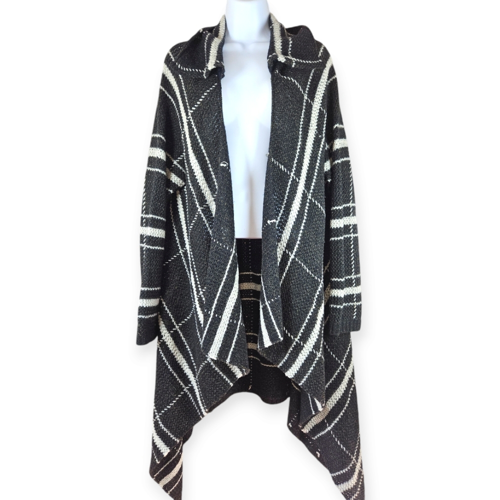 NWOT Chicos black white gray wool silk open front cardigan jacket Womens Large